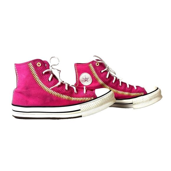 Converse All Star Hi-Top Pink Stitched Canvas Sneaker Womens 8.5 Lace Up Youth 7 - Picture 1 of 11